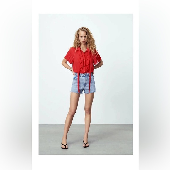 Zara Red Ruffle Blouse - Picture 4 of 14